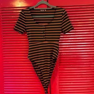 NWOT Nasty Gal Collection striped ribbed bodysuit short sleeves orange black XS